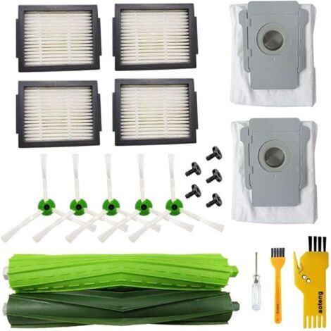 Alliandisaccessoire Pour Pices Aspirateur Pour Robot I7 + E5 E6 E7 I7 + Roomba De Rechange. Lot De 1 Brosses En Caoutchouc, 4 Filtres Hepa, 5 Brosses Latrales, 5 Vis, 1 Outils De Nettoyage, 2 Sacs.