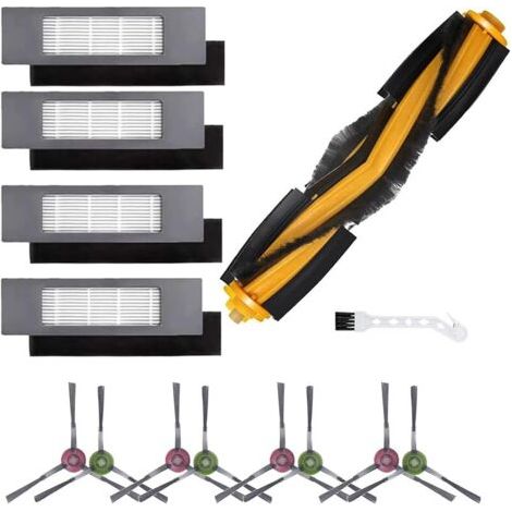 Alliandislot De 14 Accessoires Pour Robot Aspirateur Ecovacs Deebot N8, N8+, N8 Pro, N8 Pro+, T9, T9+, N10+, Ozmo 950/920, T8, T8+, T8 Aivi, T8 Max, 1 Brosse Principale, 8 Brosses Latrales, 4 Filtres,