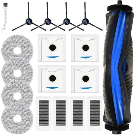 Alliandislot De 18 Accessoires Pour Robot Aspirateur Ecovacs Deebot N30 / N30 Pro Omni, 1 Brosse Principale, 4 Serpillères, 4 Brosses Latérales, 4 Sacs À Poussière, 4 Filtres, 1 Brosse De Nettoyage