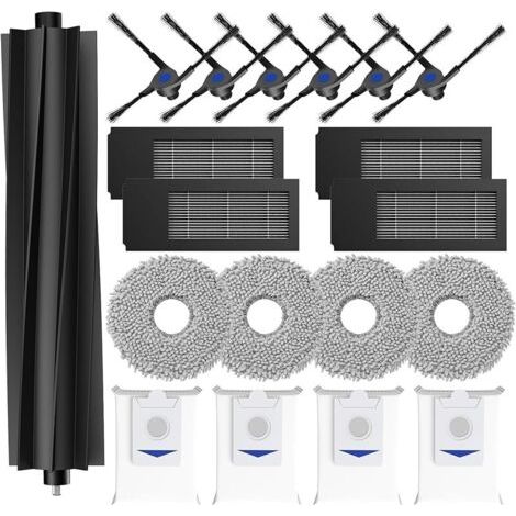 Alliandislot De 19 Accessoires Pour Robot Aspirateur Ecovacs Deebot X2 Omni/ X2/ X2 Pro, 1 Brosse Principale, 4 Filtres Hepa, 4 Tampons De Serpillère, 4 Sacs À Poussière, 6 Brosses Latérales, Kit Acce