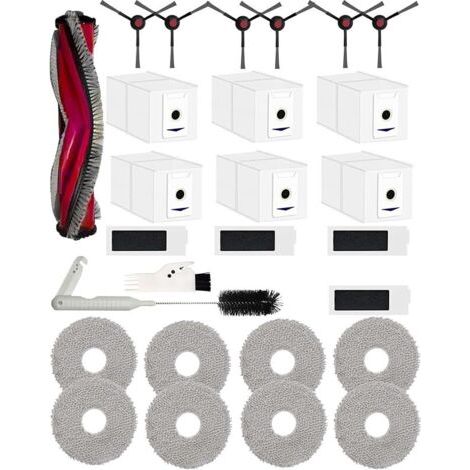 Alliandisforehill Lot De 27 Accessoires Pour Ecovacs Deebot T30 Omni/deebot T30 Pro Omni Robot Aspirateur,1 Brosse Principale 6 Brosses Latrales 4 Filtres Hepa 6 Sacs Aspirateur 8 Chiffons Etc,rouge