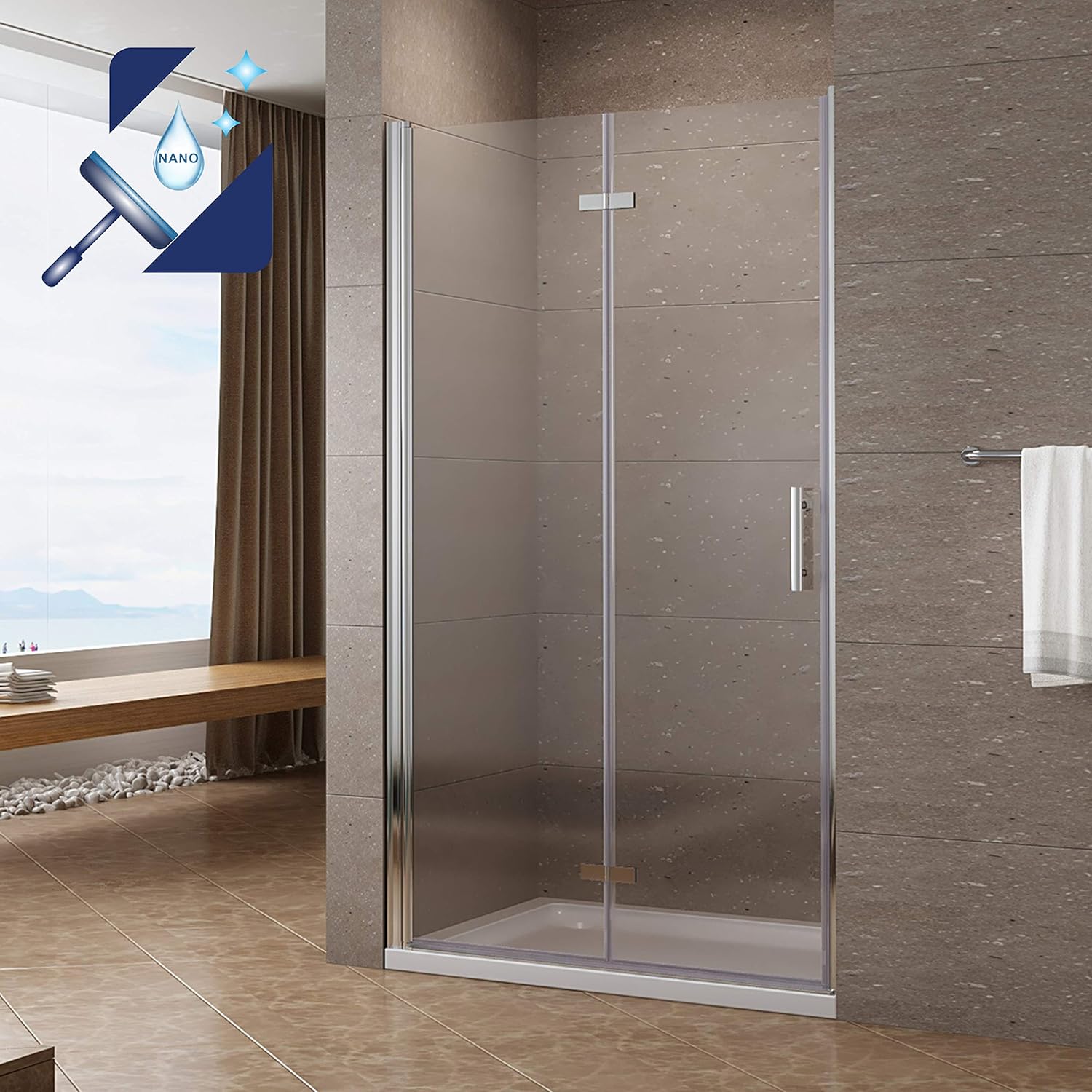 Faltbare Duschtür 85x197cm, Nischentür Dusche 6 Mm Esg Sicherheitsglas Mit Nano Beschichtung Und Lotuseffekt