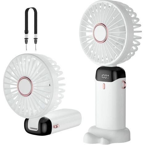 Tragbarer Mini-ventilator, Usb-aufladbar, 5 Geschwindigkeitsstufen, Mit Kabel Und Standfuß, Integrierter 4200-mah-akku, Faltbar, Ideal Für Büro, Zuhause Und Schule – Aquaforge