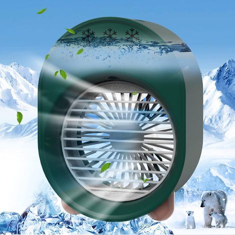 Tragbare Klimaanlage, Persönlicher Verdunstungskühler, 3-in-1-usb-ventilator Mit Luftbefeuchter Und Farbiger Umgebungsbeleuchtung, Mini-format Für Unterwegs – Aquaforge