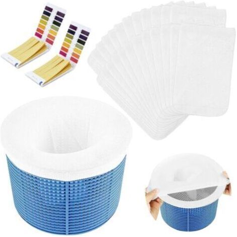 Chaussettes D'Écumoire De Piscine 32 Pièces, Chaussettes D'Écumoire De Piscine En Maille Ultra-fine + Bandelettes De Test De Qualité De L'Eau/ph X2pcs