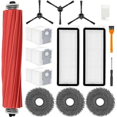 Kit D'Accessoires Complet Pour Roborock Qrevo S/pro/maxv/plus - 1 Brosse Principale,3 Brosses Latérales,3 Sacs À Poussière,2 Filtres Hepa,2 Brosses De Nettoyage,3 Lingettes (lot De 14 Pièces）