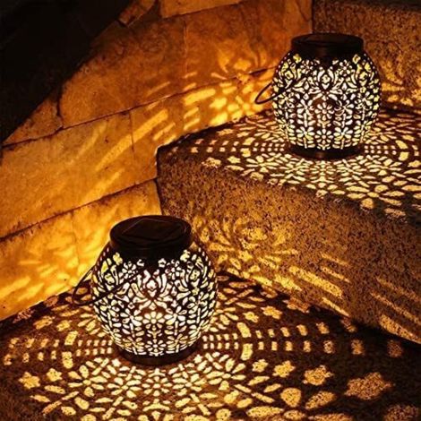 Solar-gartenlaterne Für Den Außenbereich, Set Mit 2 Led-solarleuchten, Ip65 Wasserdicht, Warmweißes Licht, Ideal Zum Aufhängen Auf Der Terrasse, Dem Balkon, Im Garten, Auf Dem Rasen, Auf Dem Tisch Ode