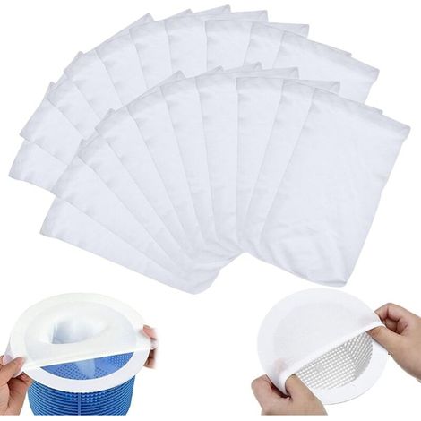 Lot De 20 Chaussette Skimmer Piscine,filtre Skimmer,chaussettes Filtrantes Réutilisables En Nylon Élastique,pour Filtration Efficace Des Débris,feuilles Et Pollen (20, Blanc)