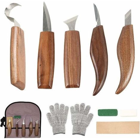 10pcs Outils Sculpture Sur Bois En Acier Carbone Ensemble D'Outils De Sculpture Sur Bois Avec Couteau À Crochet Couteau À Découper Professionnels Outils De Gravure En Bois Pour Travai