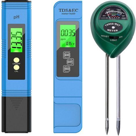 Kit De Testeur De Qualité De L'Eau Et Du Sol, 3 En 1, Bleu/vert