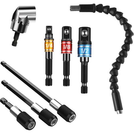 8 Pcs Kit Extension Forets 1pcs Rallonge Flexible Tournevis Et 105° Tournevis Flexible 3 Pcs Porte-embouts Pivotant 3 Pcs Angle Socket Adapter 1/4