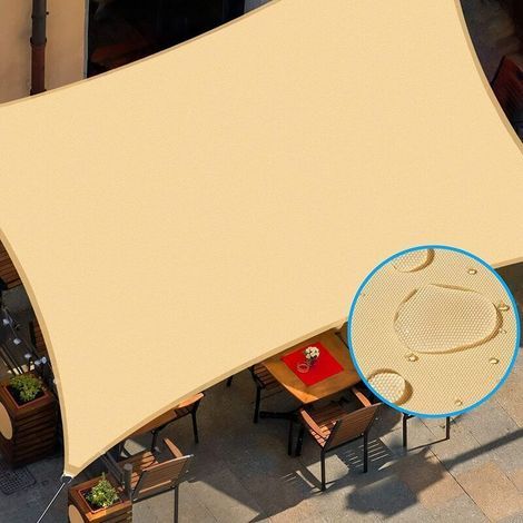 Voile D'Ombrage Avec Corde, Auvent Pour Extérieur Jardin Terrasse Patio, Imperméable Et Protection Des Rayons Uv- Rectangulaire 2x3 M, Sable