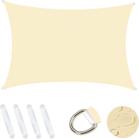 Voile D'Ombrage Rectangulaire 2x3m, Abri De Jardin 95% Uv Block Sunscreen Auvent Toile Ombrage Étanche Durable Pour Extérieur Patio Jardin Cour Arrière Camping Piscine - Crème