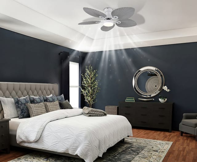 Led Deckenventilator Dimmbar Mit Fernbedienung Sommer Wintermodus Deckenlampe, Grau Weiß, 6 Geschwindigkeitsstufen, 22w 1660lm Warm-kaltweiß, D 107 Cm