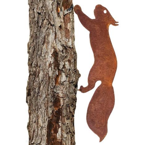 – Écureuil Décoratif En Métal 42 Cm – Patine Rouille Naturelle – Statue Animaux Pour Jardin – Grille Décorative En Fer Extérieur