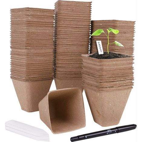 – Lot De 120 Pots De Semis Biodégradables 8cm – Godets De Repiquage Flexibles Avec Trous De Drainage – 30 Étiquettes Plantes Incluses