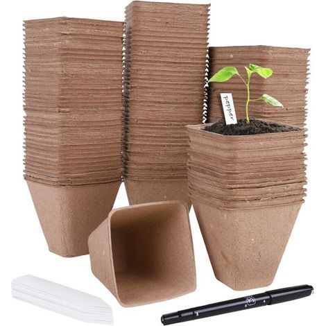 80 Pièces Pots De Semis Biodégradable Godets De Repiquage 8cm Carré Godet Semis Pot Jardinage Avec 30 Étiquettes De Plantes Pour Graine Légumes Fleurs Succulentes