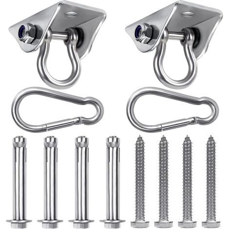 Crochet Plafond Suspension Robuste (lot De 2),crochet De Plafond Rotatif En Acier Inoxydable Avec Vis (béton/bois),charge De 400 Kg Pour Chaise, Hamac, Balançoires Et Sac De Frappe