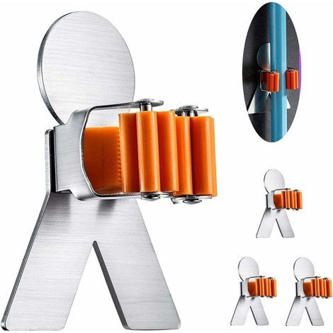 Porte Balai Mural Multifonctions, Auto-adhesif Mop Balai Support, 304 Brossé Inoxydable, Pour Accrocher Les Outils, 4 Pièces