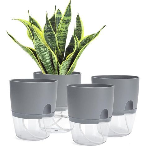 Pot De Fleur D'Arrosage Automatique D'Intérieur, Pots De Fleurs Avec Système D'Arrosage Gris(4pcs)