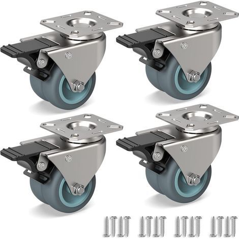 Roulettes Pivotantes 50mm Pour Meubles – Double Roues Caoutchouc – Charge 160kg – Fixation Par Vis – Pour Sols En Béton Et Carrelage