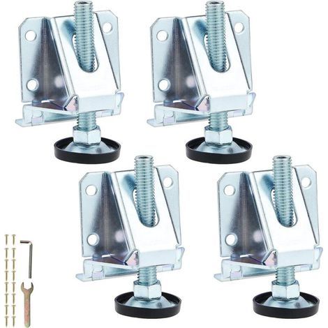 Lot De 4 Pieds De Nivellement Robustes En Acier Avec Écrous De Verrouillage , Pieds De Meuble Réglables M10 Pour Tables , Armoires , Étagères , Meubles