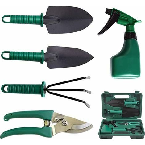 Ensemble D'Outils De Jardin Kit, 5 Pièces Outils De Jardinage Acier Inoxydable Avec Sécateur, Pelles Truelle, Râteau À Main, Arrosoir, Boîte À Outils Sécateur Pour Femmes, Hommes, Jardinier