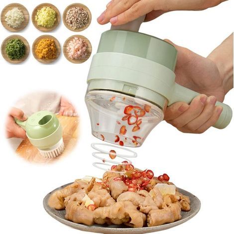 Ensemble De Coupe-légumes Électrique Portable 4 En 1, Trancheuse De Légumes Multifonctionnelle La Plus Récente De 2022, Mini-hachoir À Ail Portable Pour , Piment, Fruits, Viande