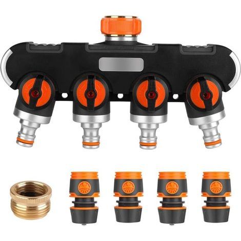 Distributeur D'Eau À 4 Voies - Distributeur D'Eau 3/4 Et 1/2 Avec Valve De Robinet, Connectez Deux Appareils Simultanément, Débit D'Eau Réglable, Adaptateur D'Arrosage De Jardin Cisea