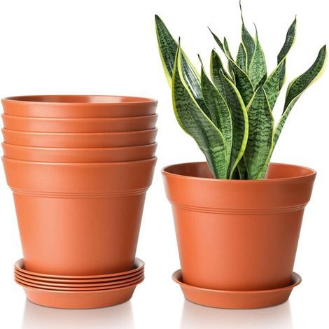 6pcs Pot De Fleur En Plastique 4 Pouces Céramique Rouge