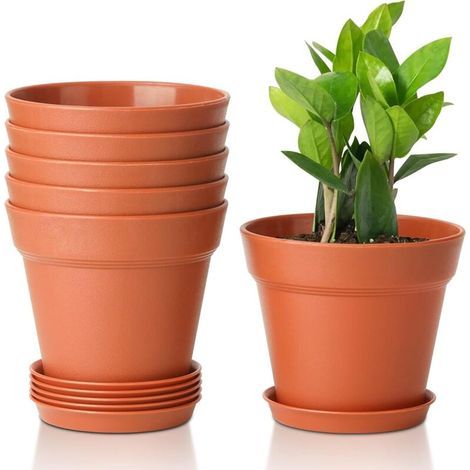 6pcs Pot De Fleur En Plastique 5 Pouces Céramique Rouge Système D'Irrigation Avec Trou D'Échappement Convient Aux Jardins Balcon Extérieurs Intérieurs