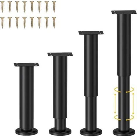 Pieds De Table En Métal, Pieds De Table Réglables, Pieds De Meubles, Kit Comprenant Tournevis Et Vis (noir, 25-43 Cm)