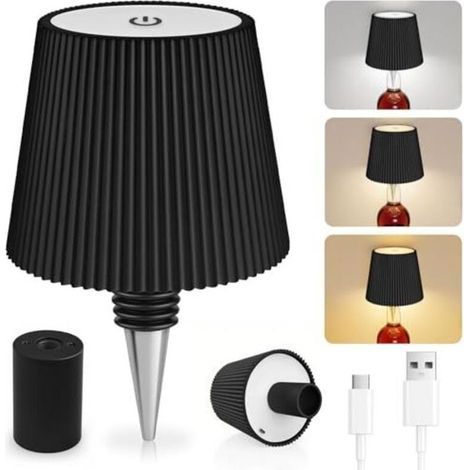 Lampe À Poser Bouteille Sans Fil – 3 Modes De Température – Protection Ip54 – Autonomie 8-12h – Chargement Usb Type-c – Lampe Décorative Noire