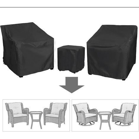 Ensemble De 3 Housses De Meubles D'Extérieur Pour Canapé, Fauteuil Et Table Basse En Tissu Oxford Robuste, Protection Imperméable Et Coupe-vent Pour Cour, Jardin