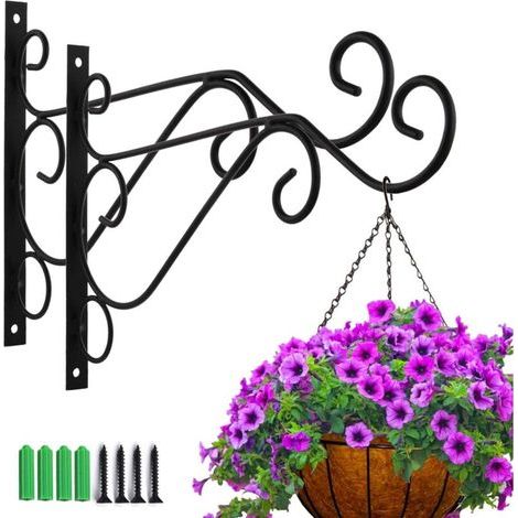2 Pièces Suspension Mural Crochet Plante Avec Vis Support Crochet Plante Lanterne Mangeoires D'Oiseaux Panier De Jardin En Métal Pour Décoration De Jardin Balcon (géométrie)