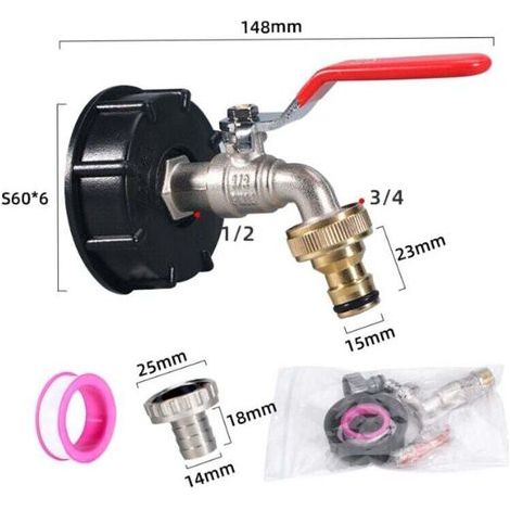Robinet Pour Réservoir De 1000 Litres (l), Robinet Universel Pour Raccord De Tuyau 1/2