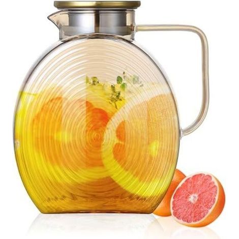 Carafe À Eau En Verre Borosilicate De 2,5 Litres Avec Couvercle, Carafe En Verre Avec Infuseur À Fruits, Pichet Pour Eau Chaude/froide, Thé Glacé, Carafe À Eau De 2,2 Litres, Pichet Pour Thé Glacé Mai