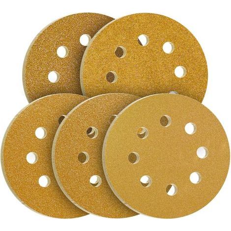 – Lot De 100 Disques Abrasifs 125mm – Assortiment Grains 40/60/80/120/240 – Oxyde D'Aluminium Pour Ponçage Bois Et Métal – Pré-perforés Pour Aspiration - 100pcs