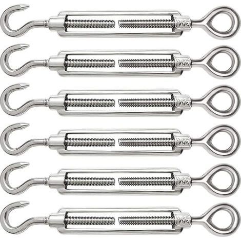 6 Pièces Tendeur Cable M6 Tendeur Cable Inox 304 Réglable Crochet De Ridoir Et Oeil Pour Tendeur De Fil Cable Acier Corde Crochet Tendeur Accessoires