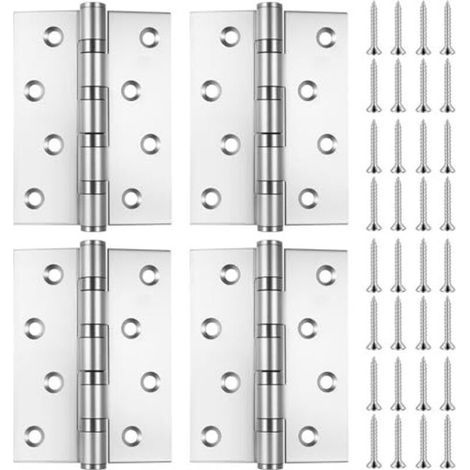 Lot De 4 Charnières Pliantes, Charnières En Acier Inoxydable, Charnières De Porte À Roulement À Billes Pour Portes En Bois, Portails De Jardin, Extérieur Et Intérieur (100 X 73 X 2 Mm)