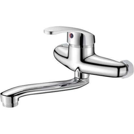 Robinet De Cuisine Mural, Mitigeur, Eau Chaude Et Froide, Bec Pivotant À 360°, Chromé (20 Cm)
