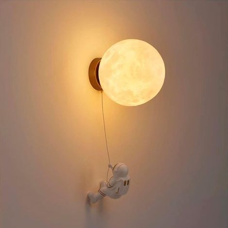 – Applique Murale Enfant 15 Cm – Abat-jour Pla Imprimé 3d Lune – Modèle Astronaute En Résine – Tension 110-220v, Puissance 12w