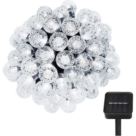 Lumières De Noël, 9,5 M, 50 Led, 8 Modes, Étanche, Capteur De Lumière, À Énergie Solaire, Blanc