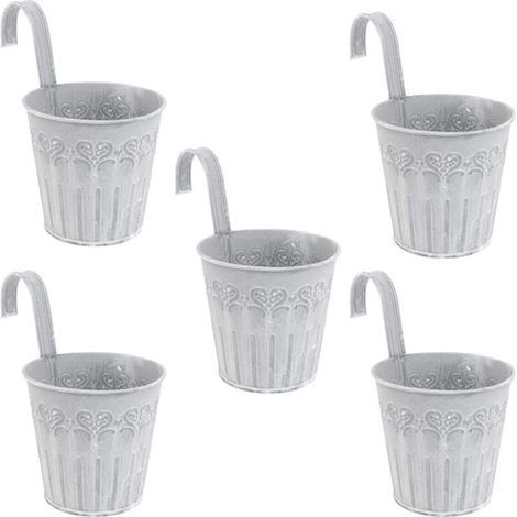 5pc Métal Pot De Fleur En Fer Suspendu Titulaire Planteur De Fleur Suspendu Seau En Métal Avec Crochets Balcon Clôture Jardin Décor