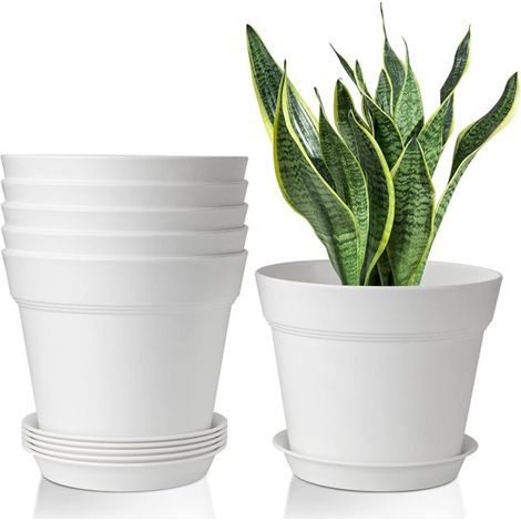 6pcs Pot De Fleur En Plastique 4 Pouces Blanc