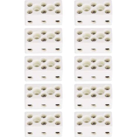 Lot De 10 Borniers En Céramique À 3 Voies Pour Câble Électrique, Connecteurs En Céramique Porcelaine Haute Température 24 A, 3 Positions 8 Trous 33.53x17.85x15.50mm