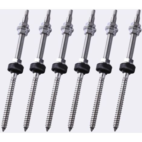 Bunthaus Lot De 6 Vis À Double Filetage M10x200mm - Fixation Solaire Sur Toit, Réglable En Hauteur Pour Panneaux Photovoltaïques