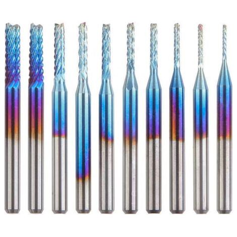 Bunthaus Fraise Cnc 10pcs Nano Blue Coat, 0,8-3.175 Mm, Queue De 1/8