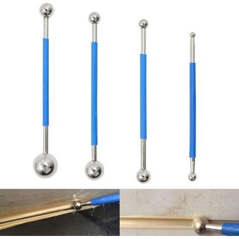 Bunthaus Outils Ensemble – Lisseur Joints Kit Boule En Métal Outil D'Étanchéité Professionnel Pour Bordure Salle Bain, Cuisine, Décoration Sculpture Argile, Bleu, 4 Pièces