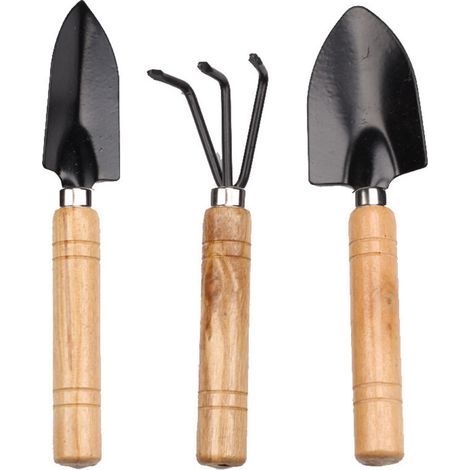 Pair Outils De Jardin Manche En Bois Épais Râteau À Trois Dents Pelle Pointue Grand Ensemble De Trois Pièces De Jardinage Noir Mini Ensemble De Pelle À Fleurs De Sol Multi-succulent